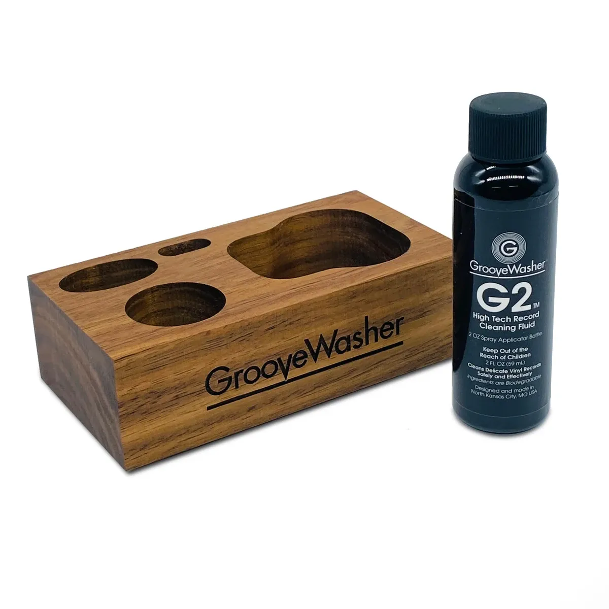 GrooveWasher bloque de nogal y líquido G2 para limpiar vinilos