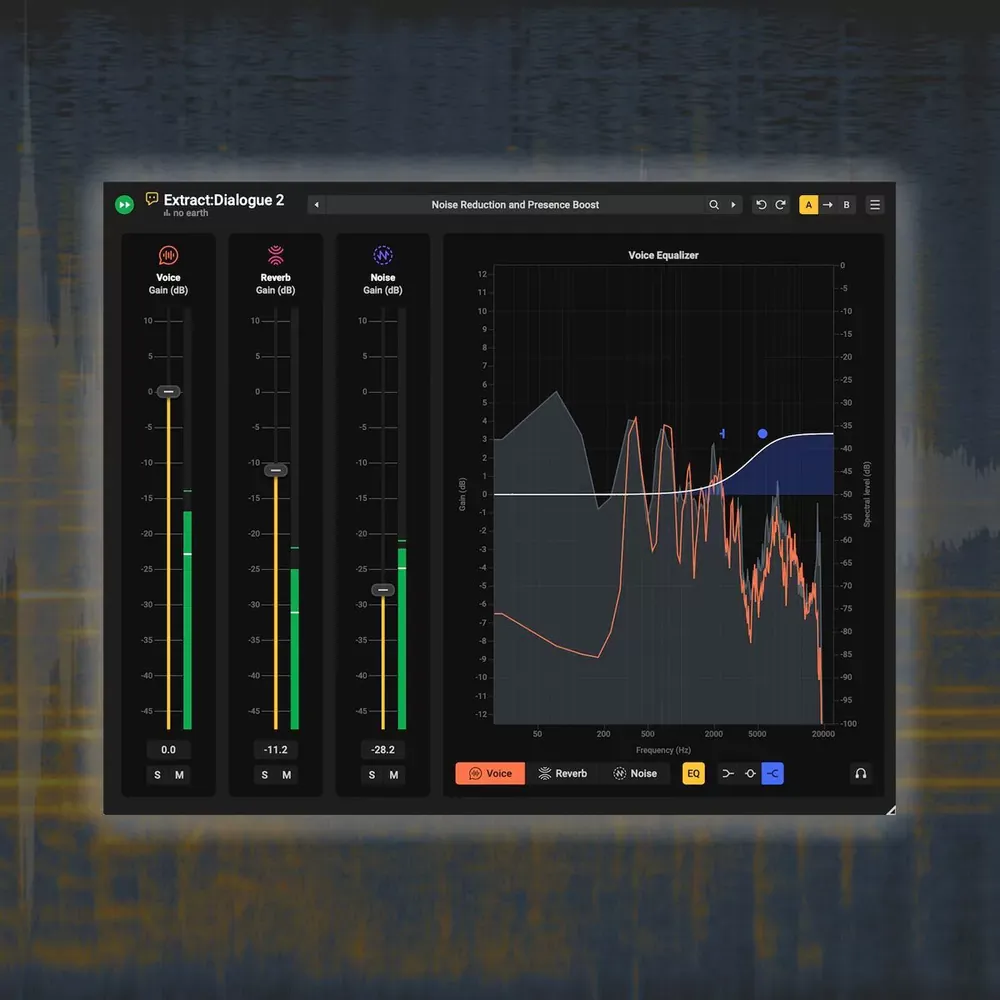Extract:Dialogue 2 con controles de voz, reverb y ruido en Acoustica 8 Premium
