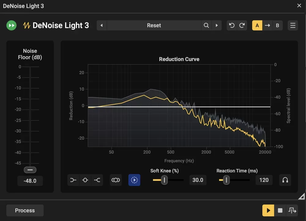 Interfaz de DeNoise Light 3 en Acoustica 8 Standard