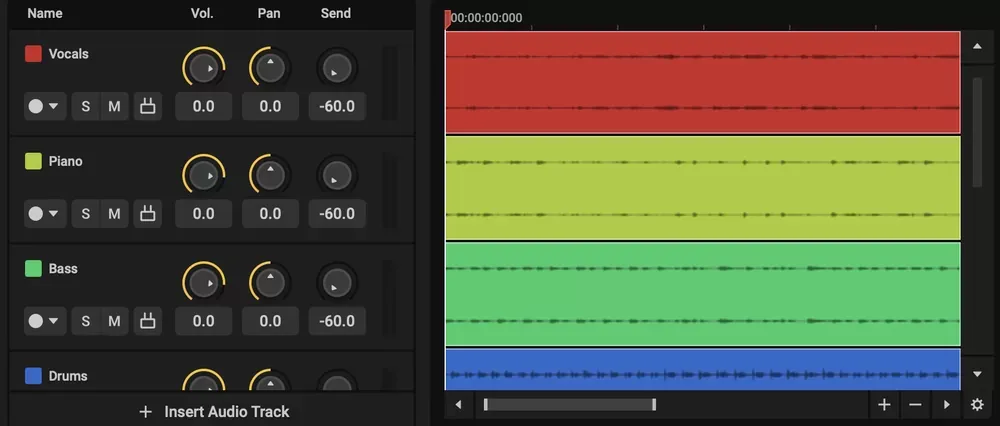 Sesión multipista de Acoustica 8 con los stems de voz, piano, bajo y batería separados