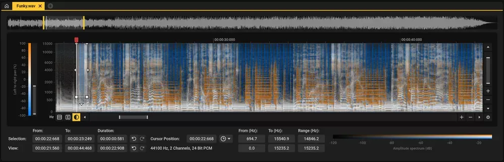 Vista estéreo de Acoustica 8 con el panorama mostrado en colores