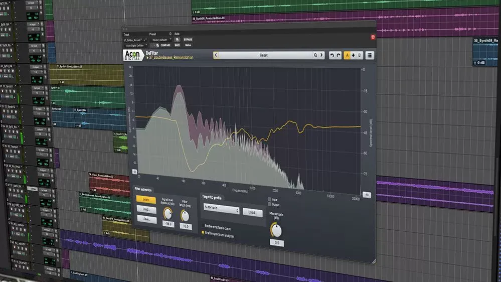 Acon Digital DeFilter corrigiendo una pista de bajo dentro de una sesión de DAW