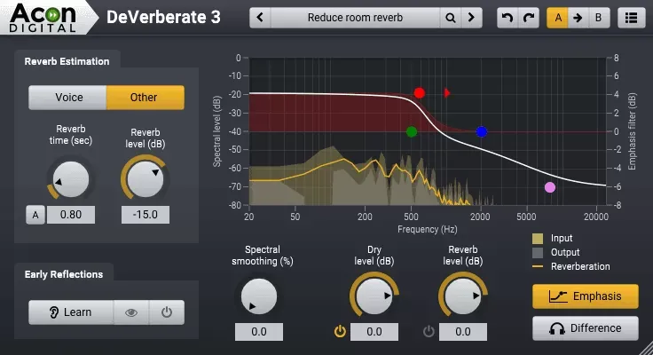 Acon Digital DeVerberate 3 en modo Other con tiempo y nivel de reverb