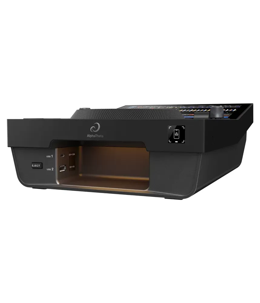 Panel frontal del CDJ-1500X con los puertos USB 1 Tipo-C, USB 2 Tipo-A, botón EJECT y zona NFC
