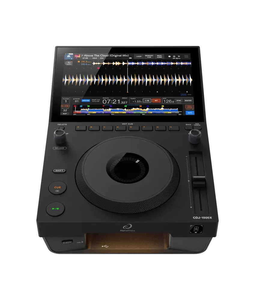 AlphaTheta CDJ-1500X, vista frontal del reproductor DJ compacto