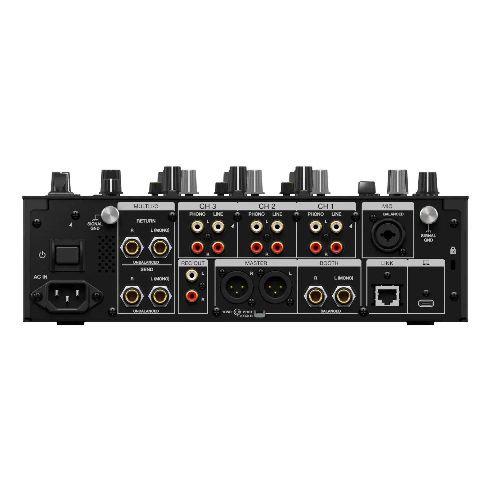 Panel trasero de conexiones del AlphaTheta DJM-V5