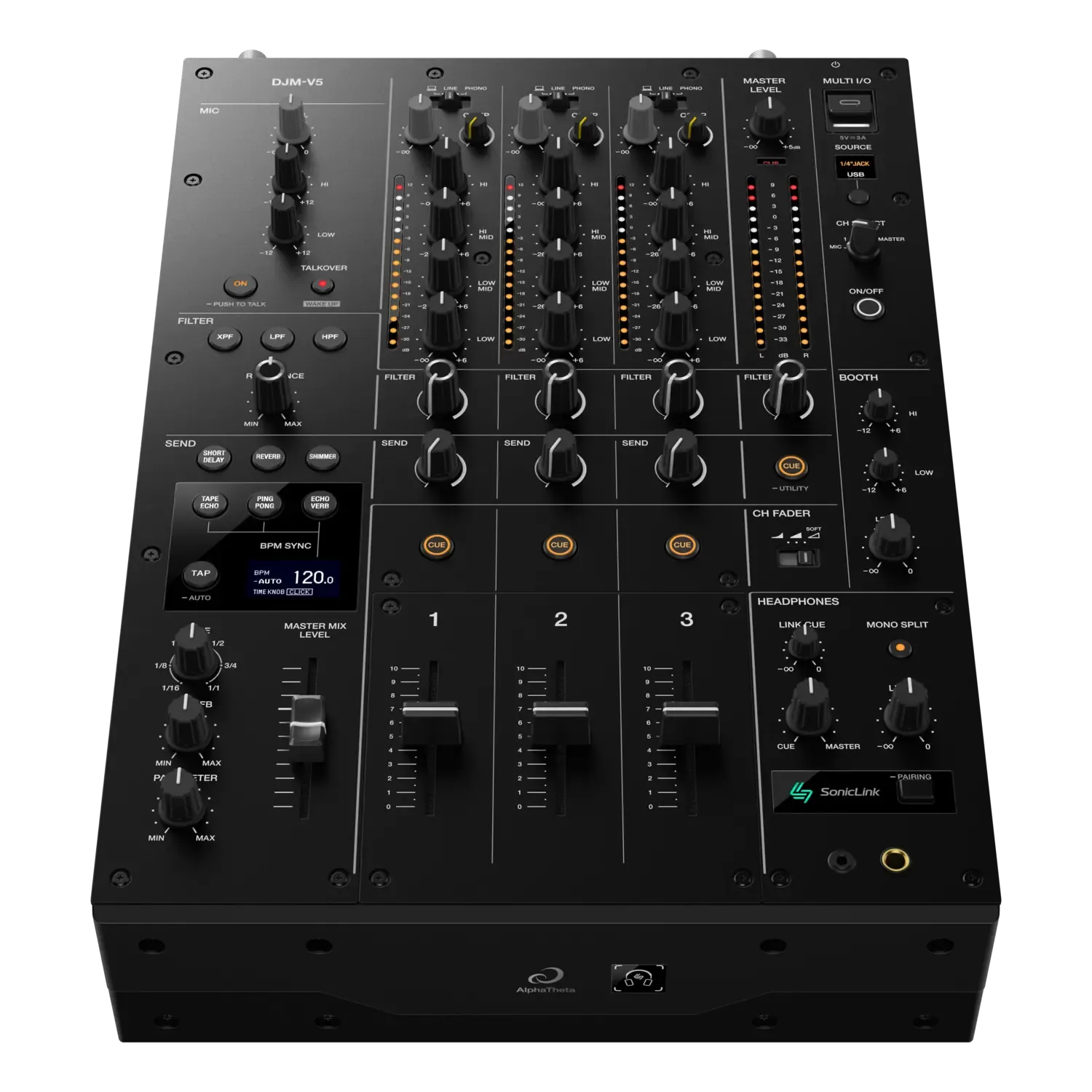Panel superior completo del AlphaTheta DJM-V5