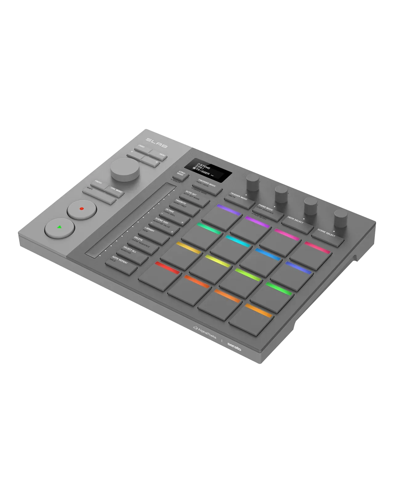 AlphaTheta SLAB, controlador de pads para producción musical, vista en perspectiva