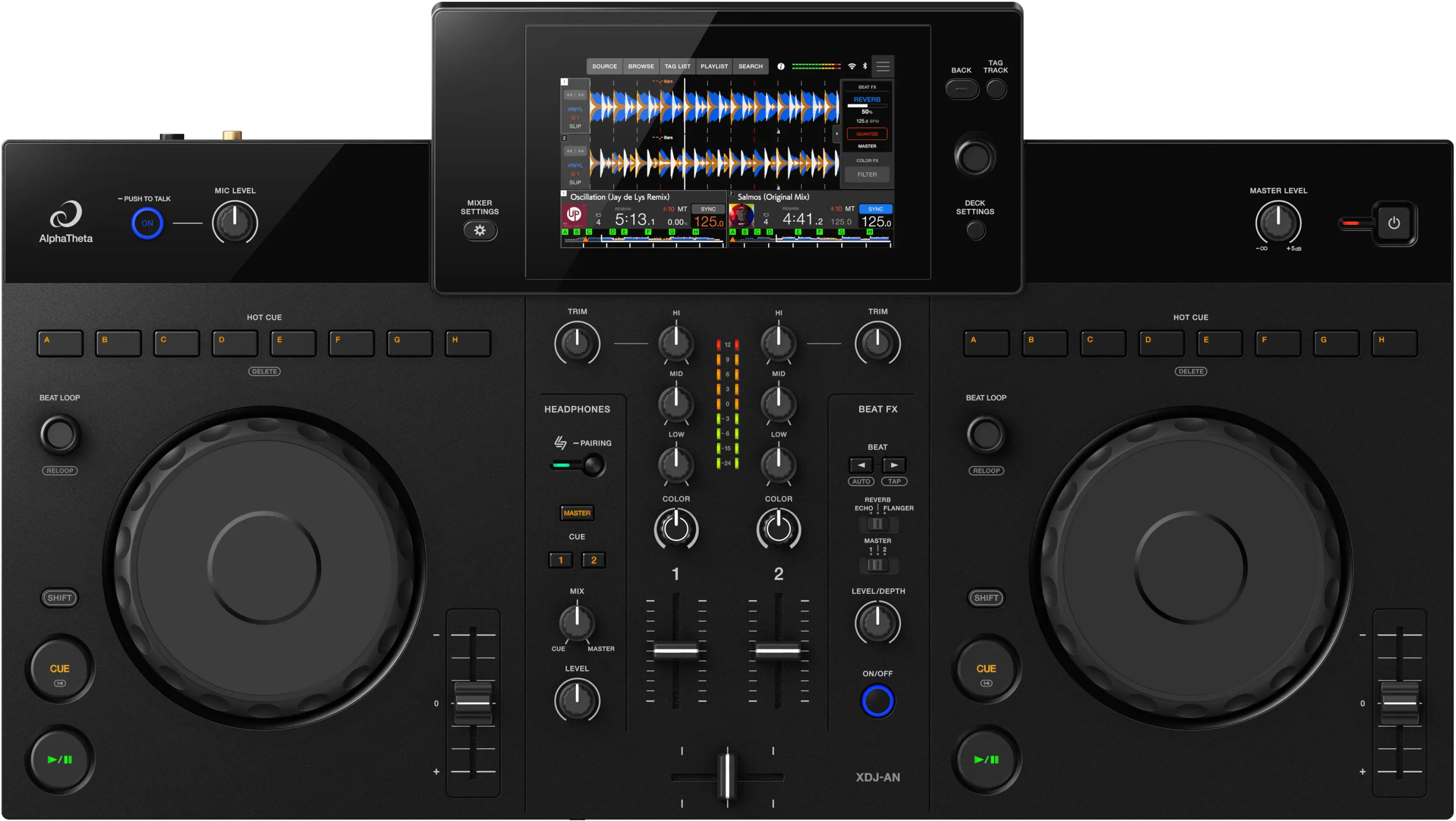 AlphaTheta XDJ-AN vista superior con pantalla tactil y controles