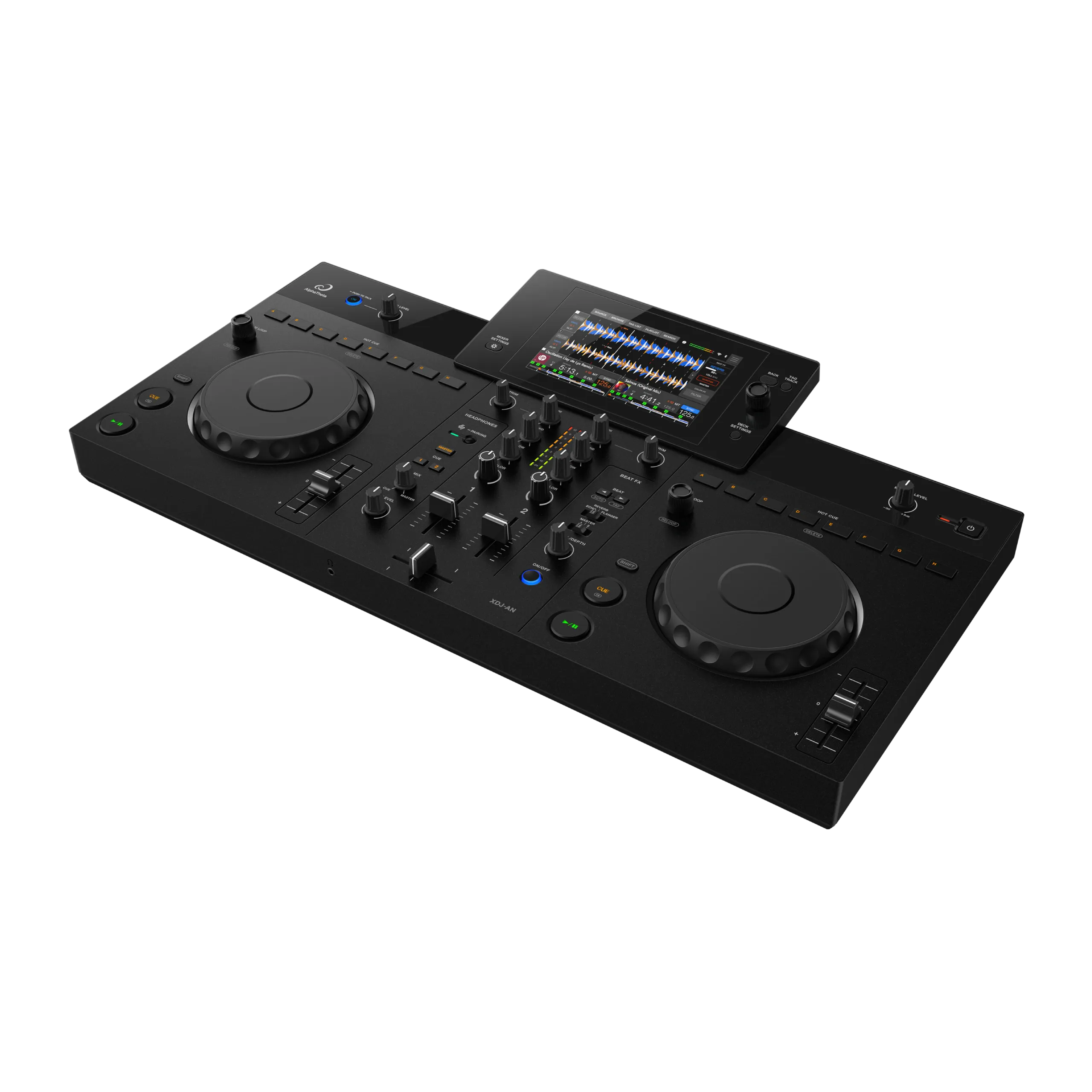 AlphaTheta XDJ-AN sistema DJ todo en uno de 2 canales vista angular