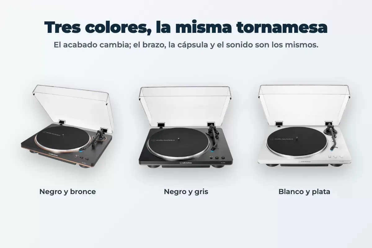 Los tres acabados del AT-LP70X: bronce, gris y blanco