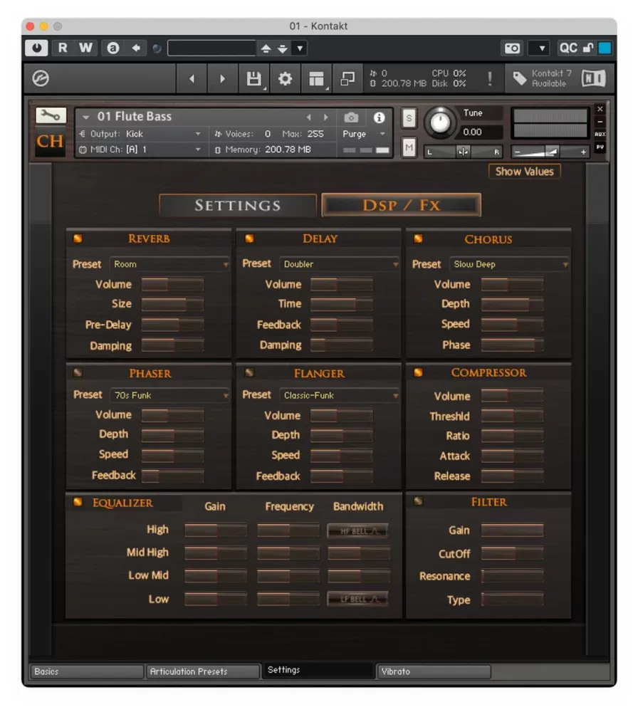 Control DSP y ajustes de Deep Flutes