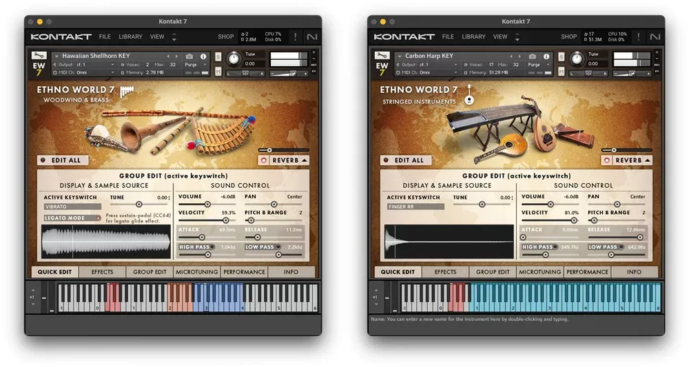 Interfaz de instrumentos de Ethno World 7 Complete