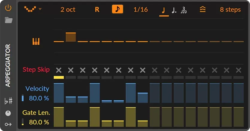 Arpeggiator y efectos de nota de Bitwig Studio