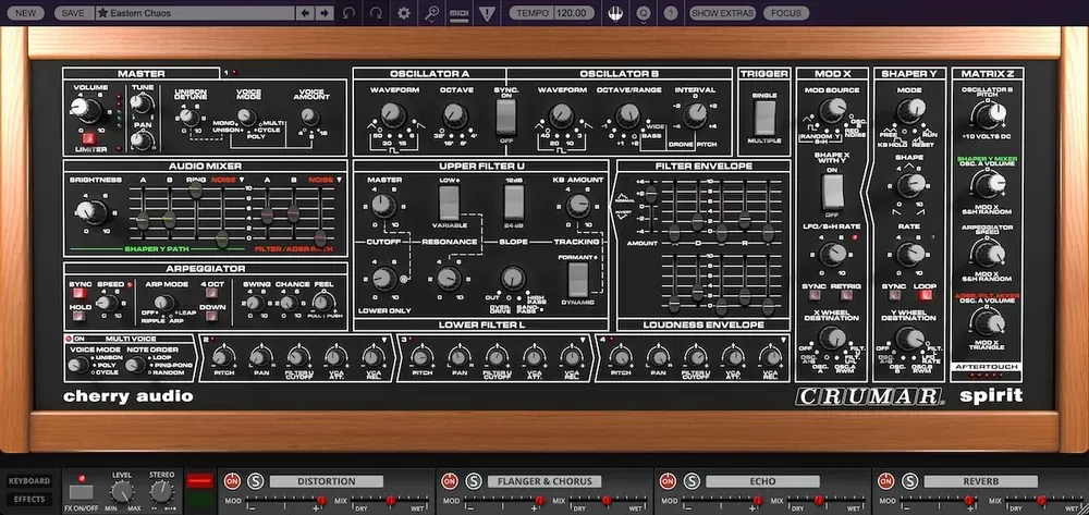Menú de presets Multi Voice del Cherry Audio Crumar Spirit