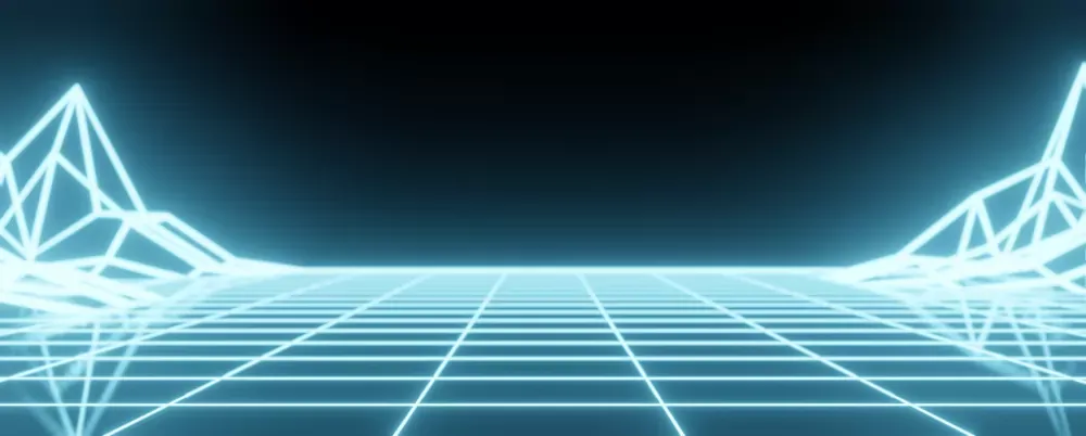 Fondo de rejilla de neón azul de estética retro, en la línea visual del DCO-106