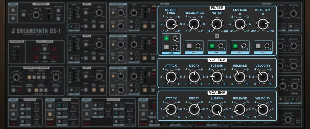 Filtros estéreo y envolventes del Cherry Audio Dreamsynth