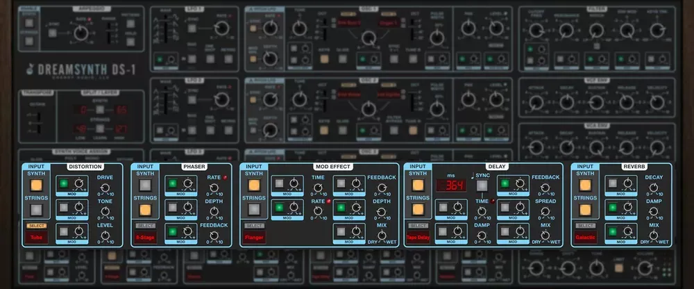 Sección de efectos del Cherry Audio Dreamsynth