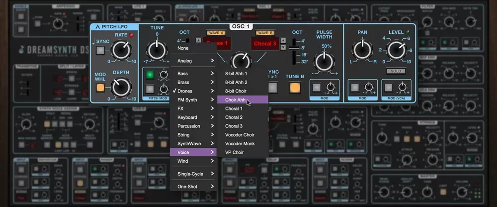 Biblioteca de formas de onda del Cherry Audio Dreamsynth