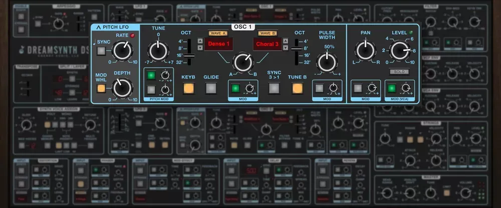 Sección de osciladores de morphing de doble onda del Cherry Audio Dreamsynth