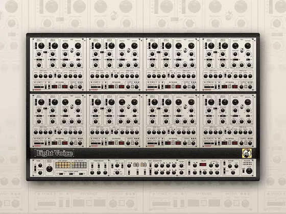 Panel del Cherry Audio Eight Voice enmarcado sobre fondo claro