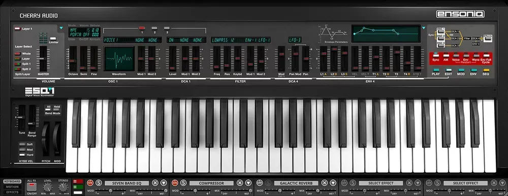 Página Play/Edit con teclado del sintetizador virtual Cherry Audio Ensoniq ESQ-1