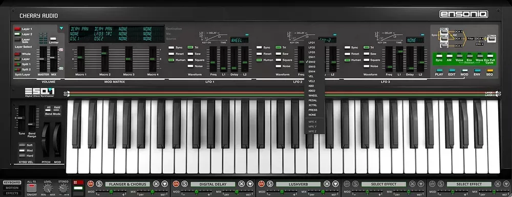 Matriz de modulación y LFOs del Cherry Audio Ensoniq ESQ-1