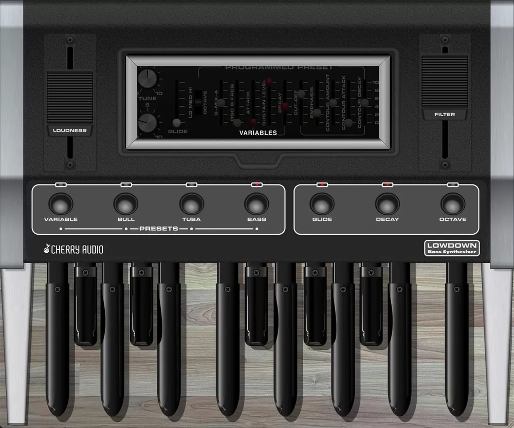 Panel de pedales del sintetizador de bajo virtual Cherry Audio Lowdown