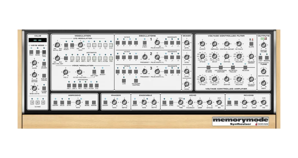 Cherry Audio Memorymode con tema de color claro de interfaz