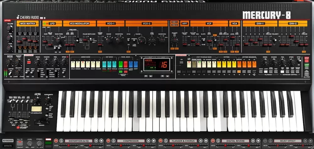Modo de teclado y asignación de voces del Cherry Audio Mercury-8