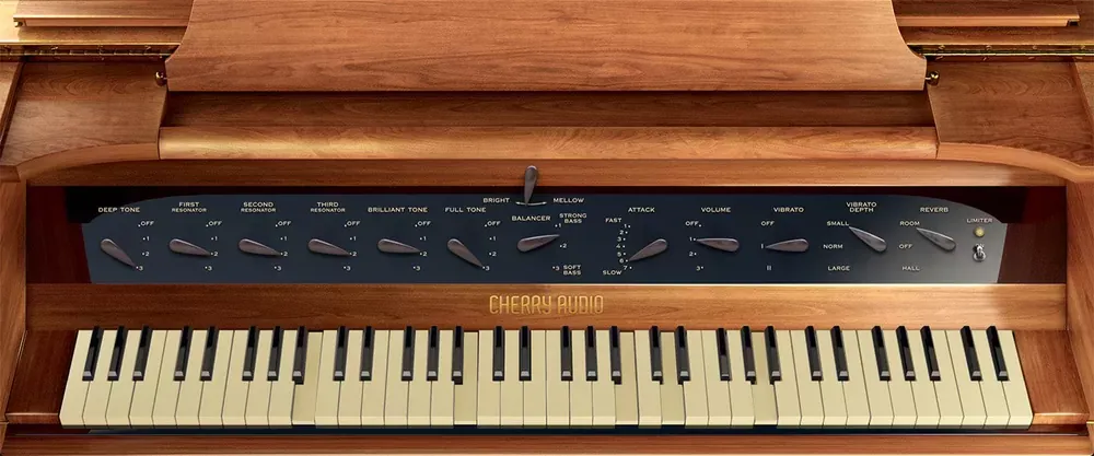 Panel del Novachord virtual de Cherry Audio con controles de resonadores y tono