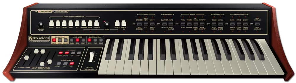 Modo Performance del sintetizador virtual Cherry Audio Pro Soloist con paddles de preset y Touch Sensor Effects