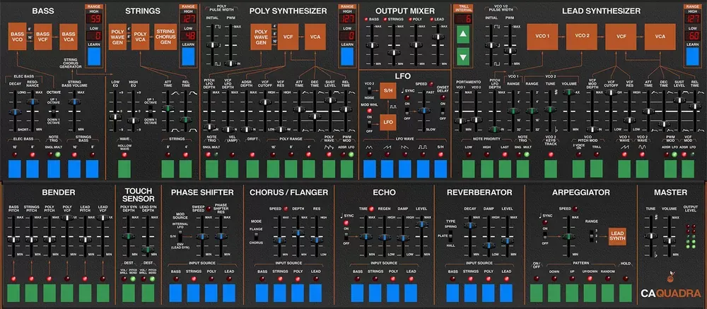 Panel completo del sintetizador virtual Cherry Audio Quadra