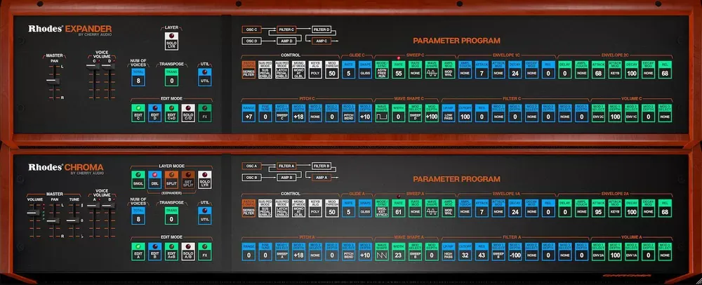 Modo doble del Cherry Audio Rhodes Chroma con el módulo Chroma Expander apilado