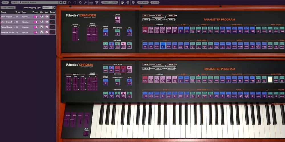 Ventana de asignación MIDI y modo doble del Cherry Audio Rhodes Chroma