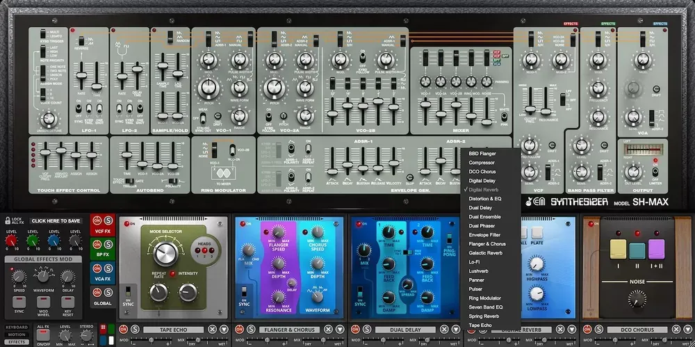 Cadenas de efectos y lista de 20 efectos de estudio del Cherry Audio SH-MAX