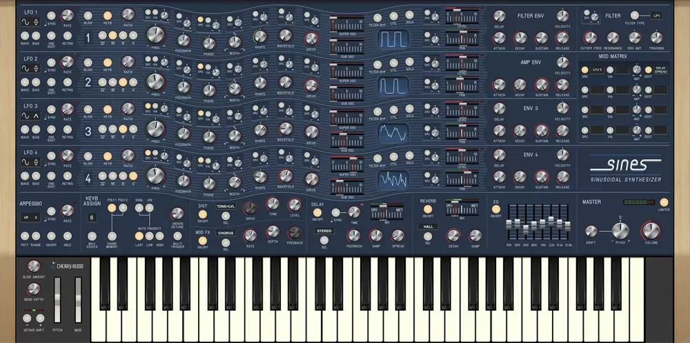 Panel completo del sintetizador virtual Cherry Audio Sines