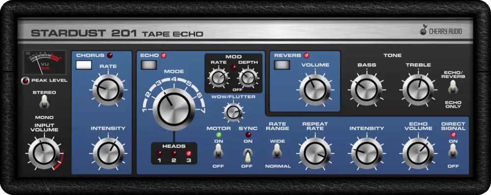 Cherry Audio Stardust 201 Tape Echo con tema de color azul