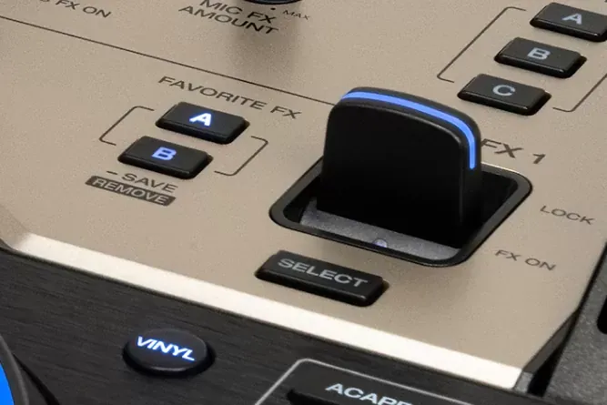 Switch de FX y botones Favorite FX del Denon PRIME 4 G2