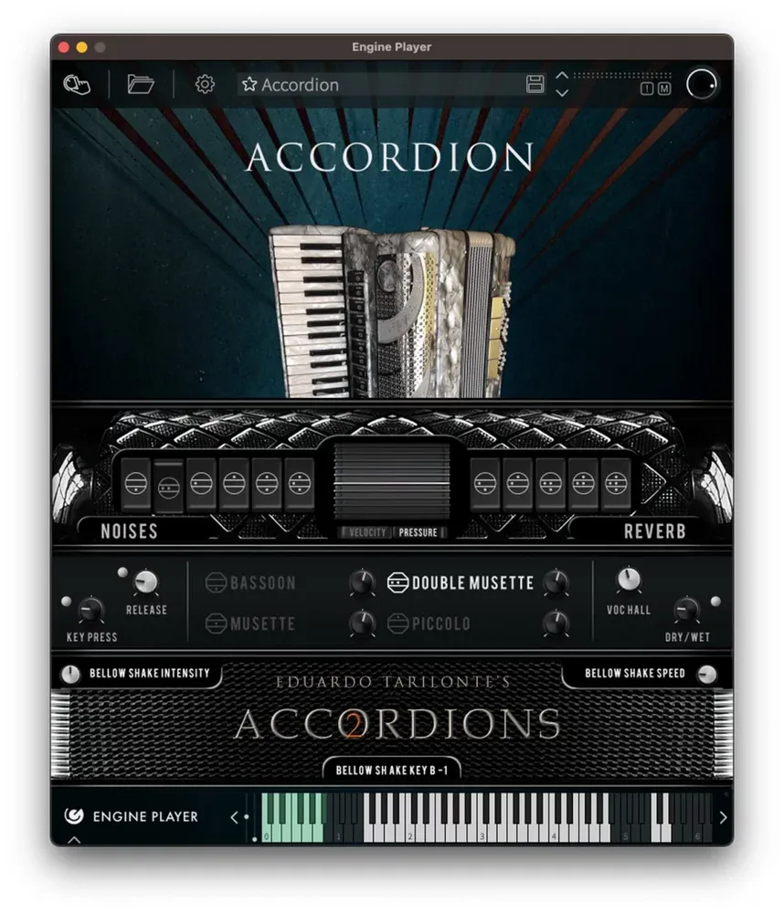Interfaz de acordeón de Accordions 2 en el Engine Player