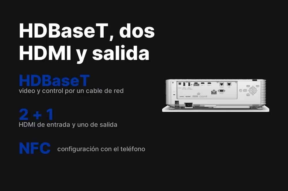 HDBaseT, dos HDMI y salida HDMI del Epson PowerLite L790U