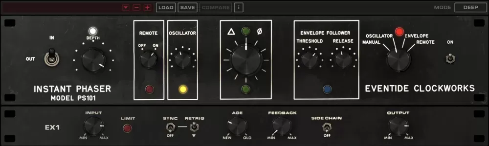 Interfaz del plugin Eventide Instant Phaser Mk II modelo PS101 con los controles Depth, Age, Feedback y Envelope Follower