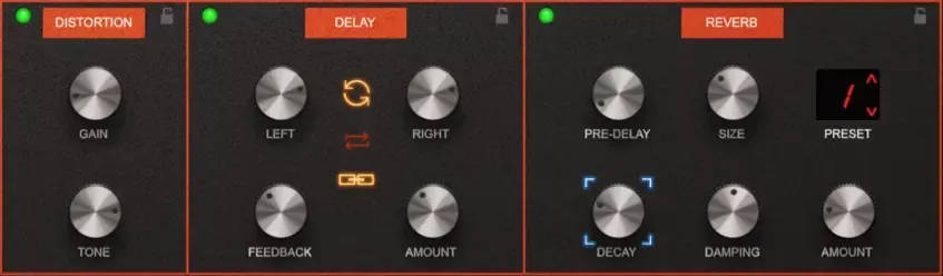 Efectos de distorsión, delay y reverb del GForce Axxess