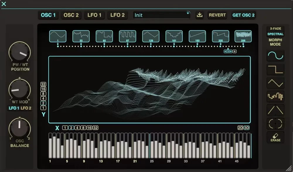 Editor de wavetables de 256 pasos del GForce impOSCar3