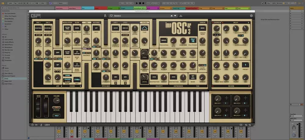 GForce impOSCar3 cargado como plugin en una sesión de Ableton Live