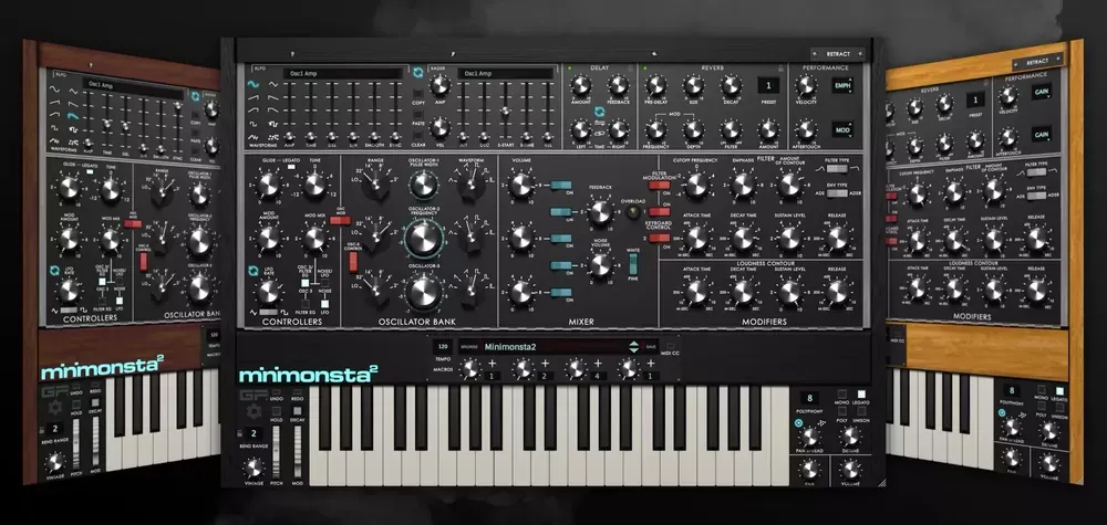 Sintetizador virtual GForce Minimonsta2 con sus tres skins