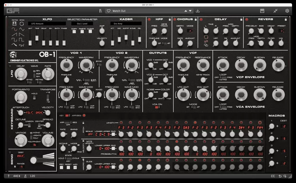 Arpegiador y secuenciador por pasos del GForce Oberheim OB-1