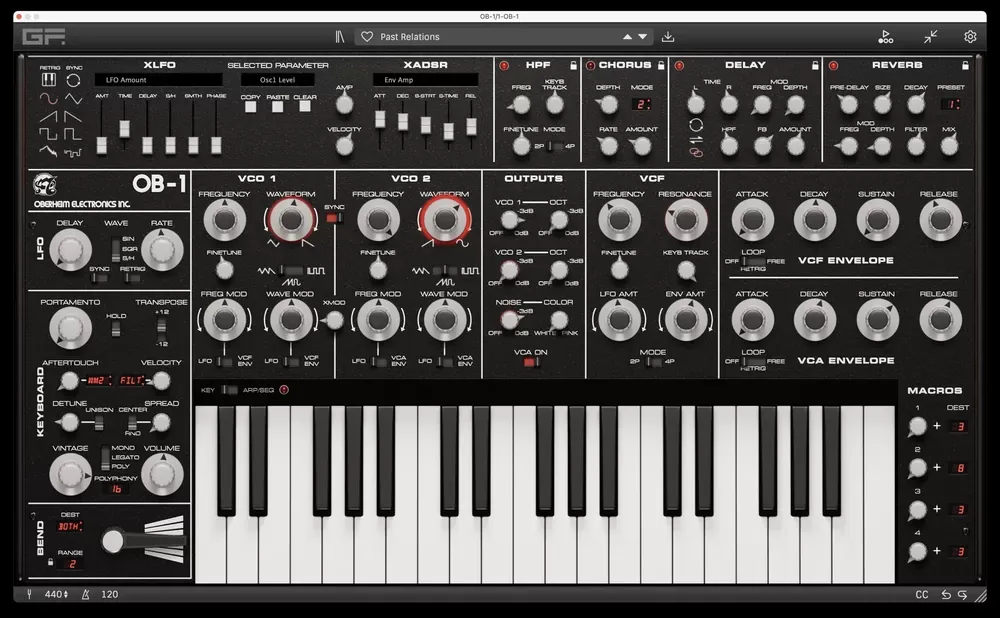Panel principal del sintetizador virtual GForce Oberheim OB-1
