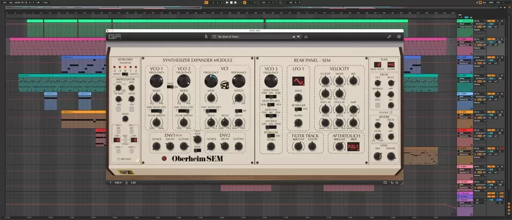 GForce Oberheim SEM funcionando como plug-in dentro de una sesión de DAW