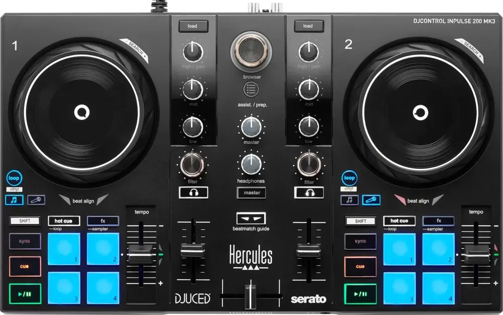 Vista superior del Hercules DJControl Inpulse 200 MK3 con sus controles